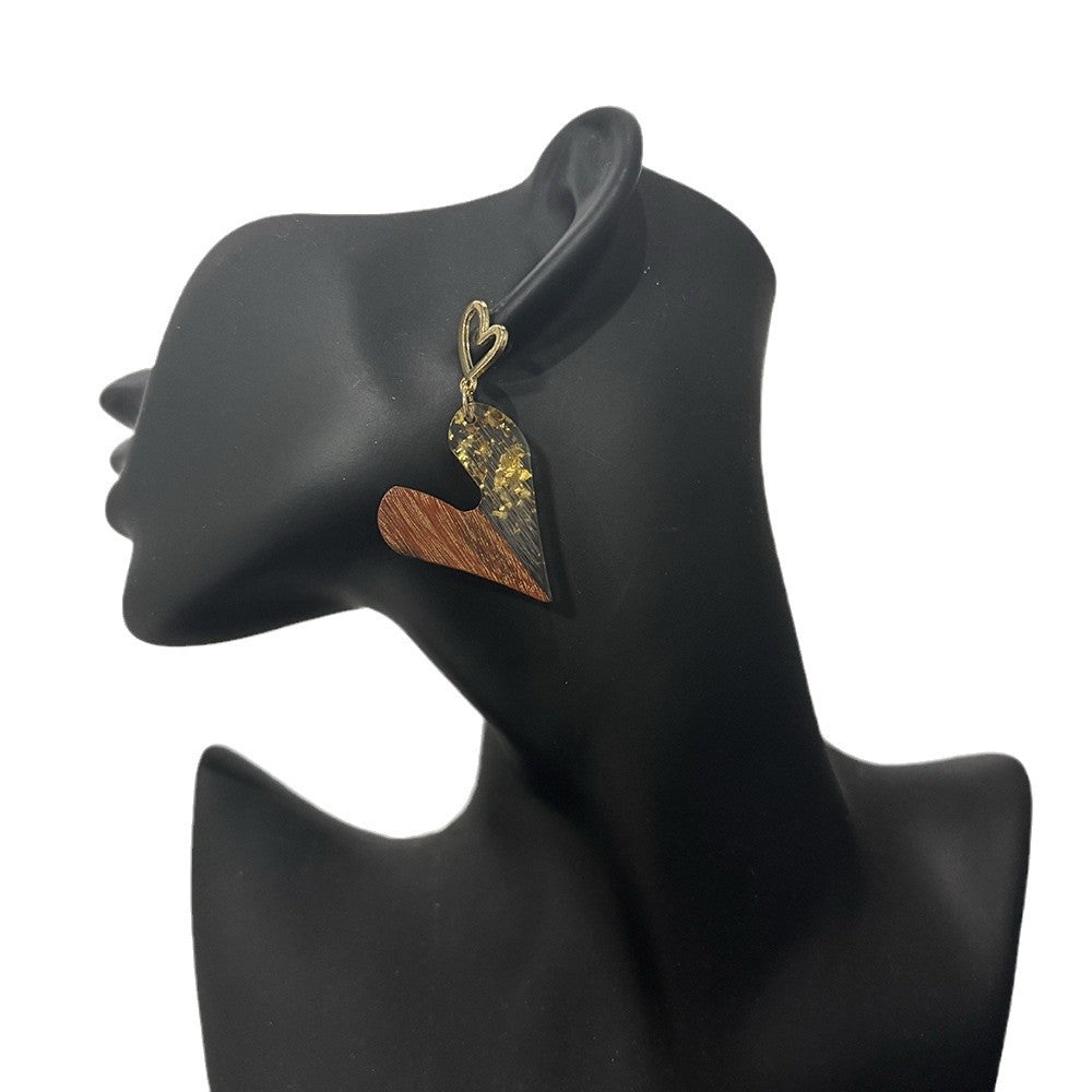 Wholesale Unique Wood Stitching Resin Valentine's Day Love Earrings Women's Simple All-match Round Heart-shaped Hollow Earrings